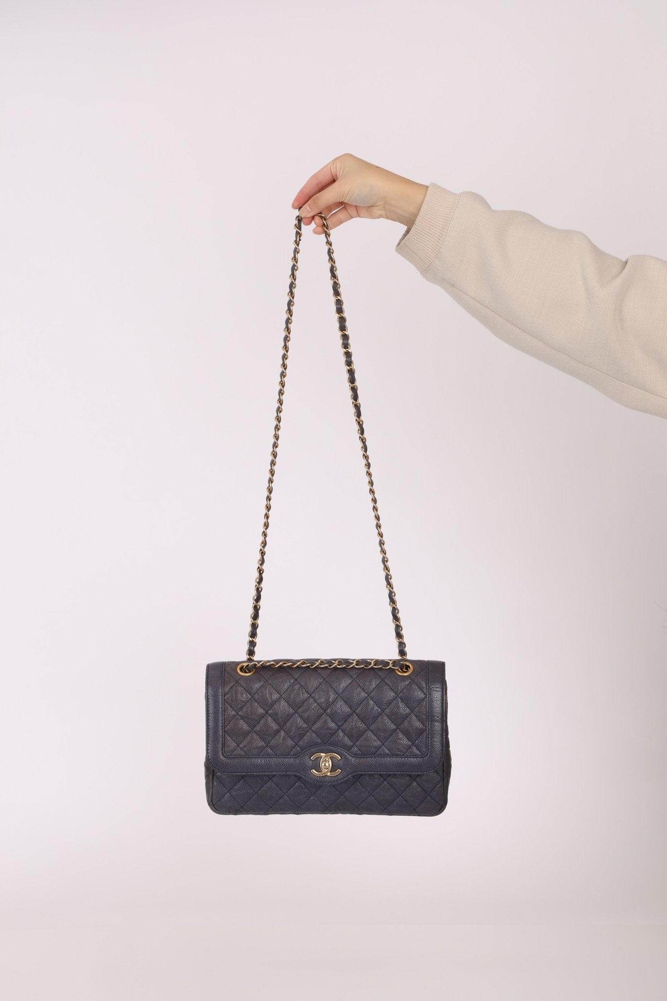 Rare Chanel 2015 Caviar Medium Navy Paris Flap Bag - FashioNica