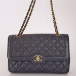 Rare Chanel 2015 Caviar Medium Navy Paris Flap Bag - FashioNica