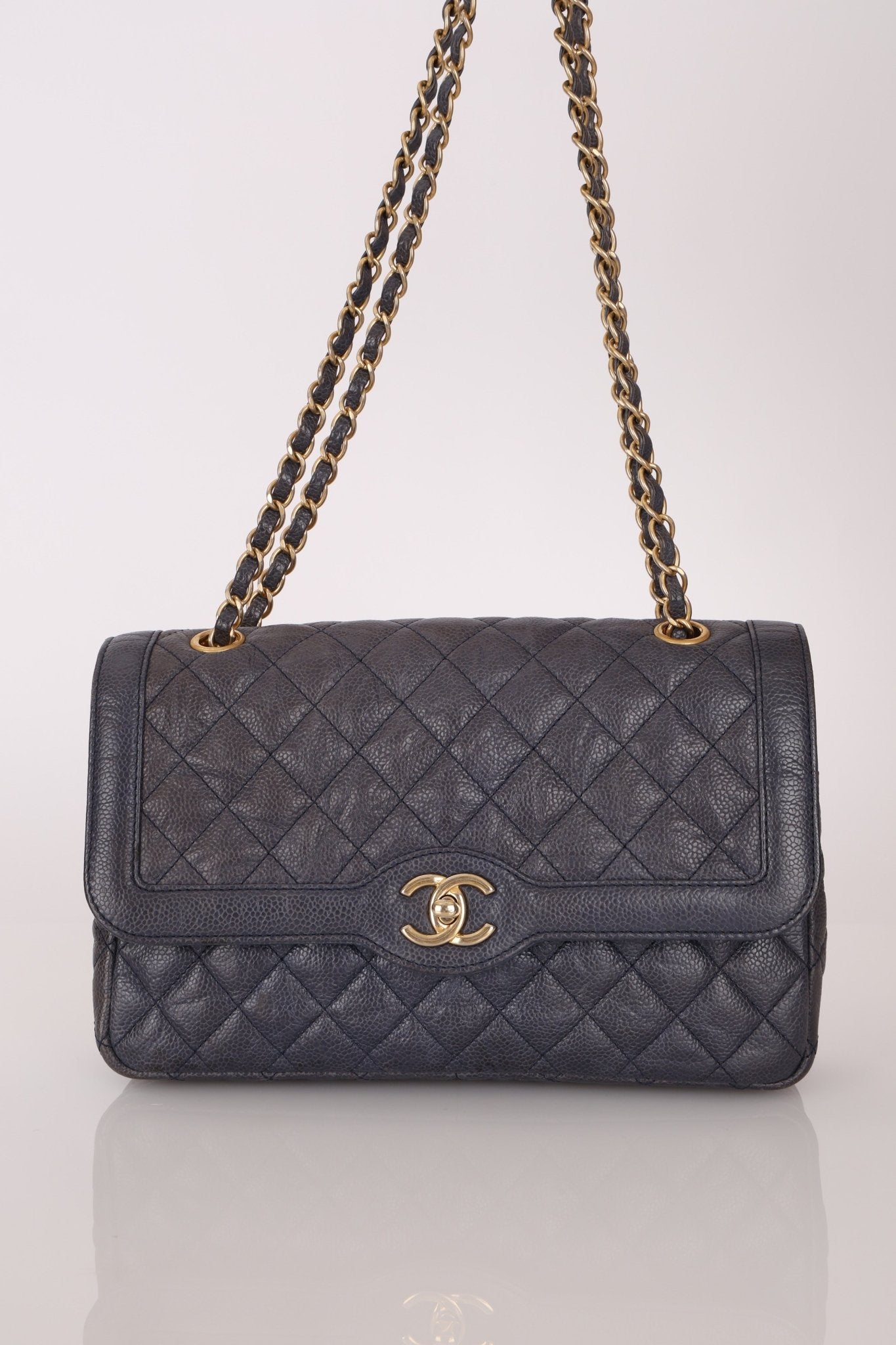 Rare Chanel 2015 Caviar Medium Navy Paris Flap Bag - FashioNica
