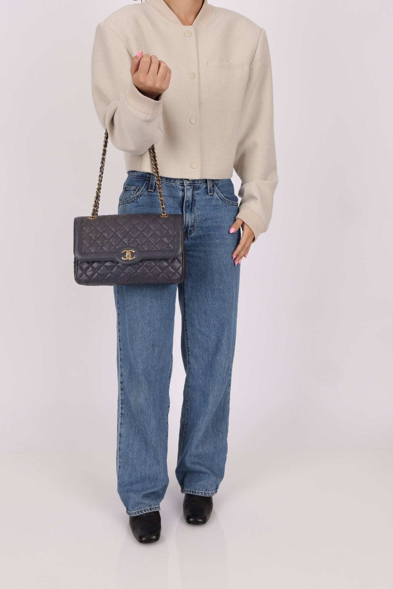 Rare Chanel 2015 Caviar Medium Navy Paris Flap Bag - FashioNica