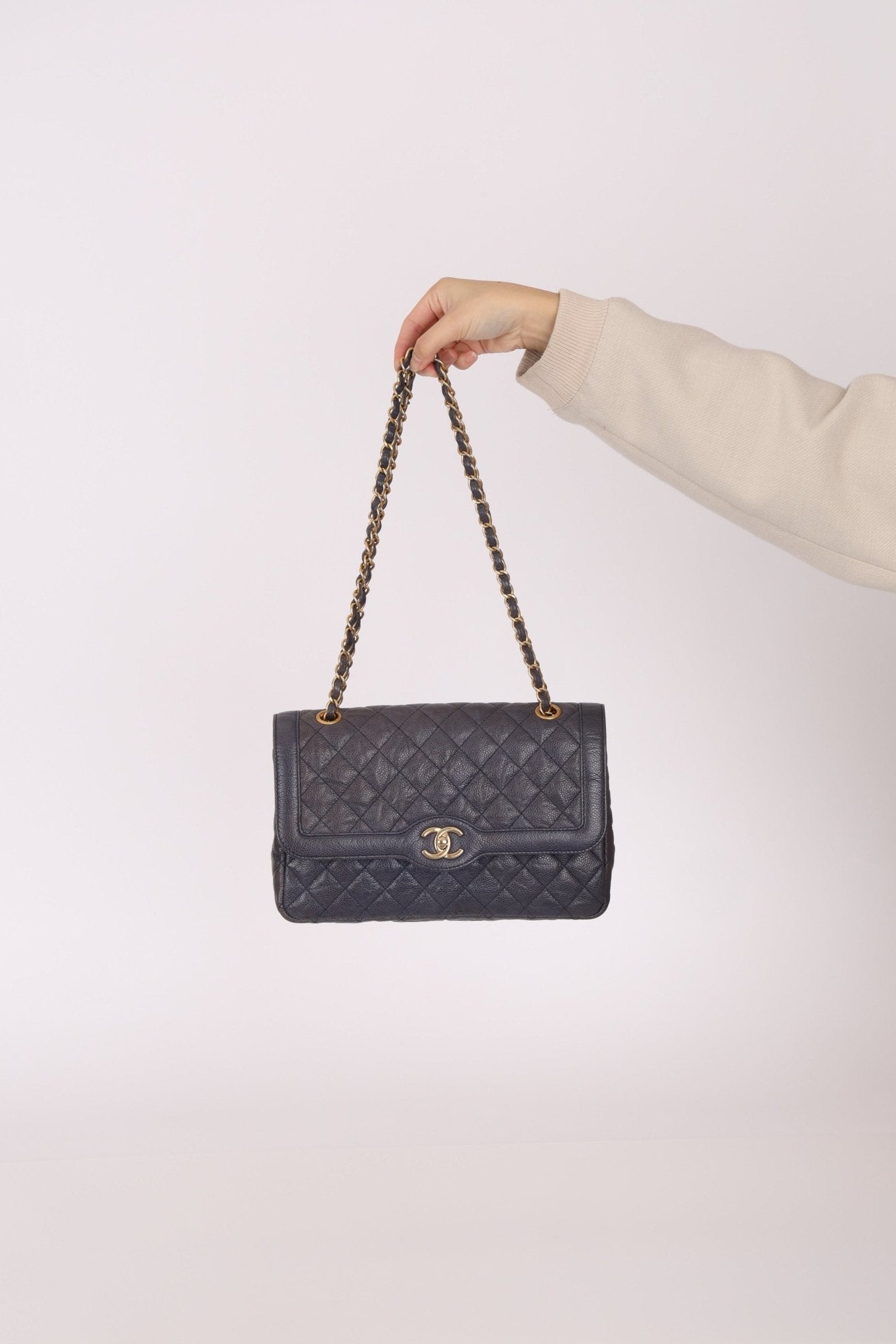 Rare Chanel 2015 Caviar Medium Navy Paris Flap Bag - FashioNica