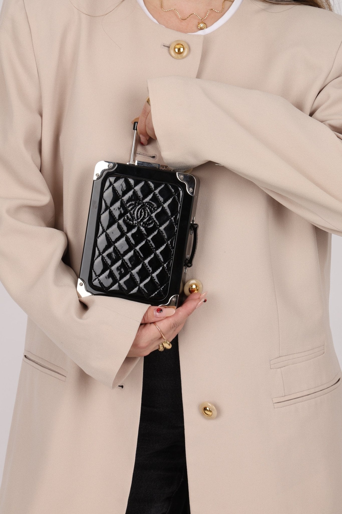 Rare Chanel 2016 Evening in the Air Trolley Plexiglass & Patent Minaudiere - FashioNica