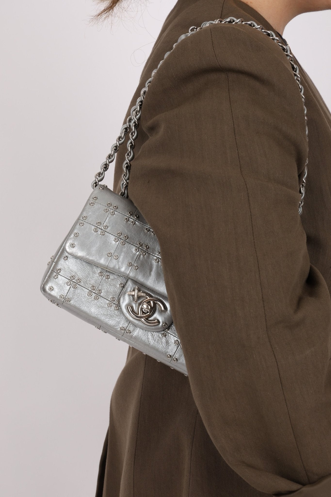 Rare Chanel 2016 Glazed Calfskin Grommet Airline Rectangular Mini Flap Bag - FashioNica