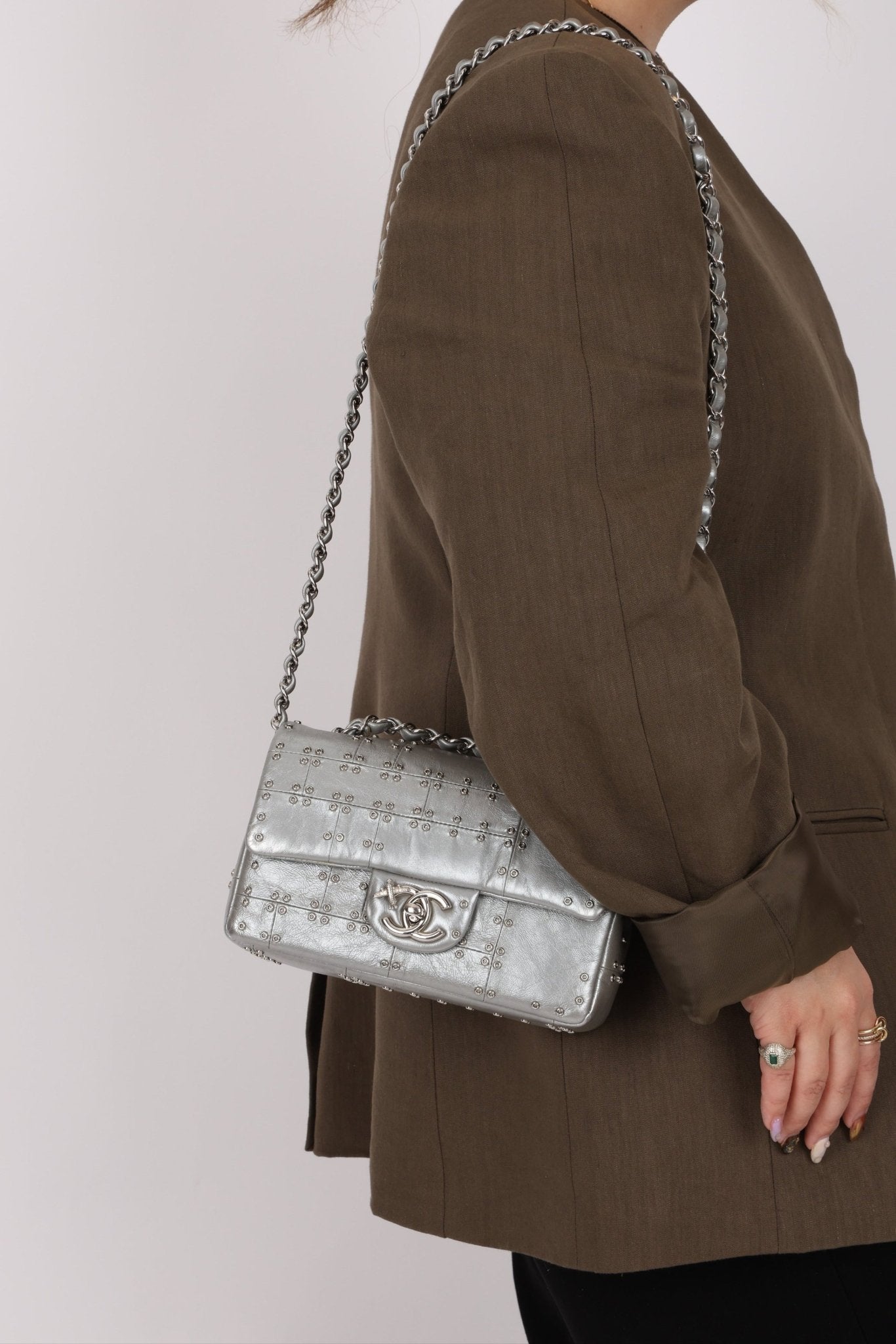 Rare Chanel 2016 Glazed Calfskin Grommet Airline Rectangular Mini Flap Bag - FashioNica