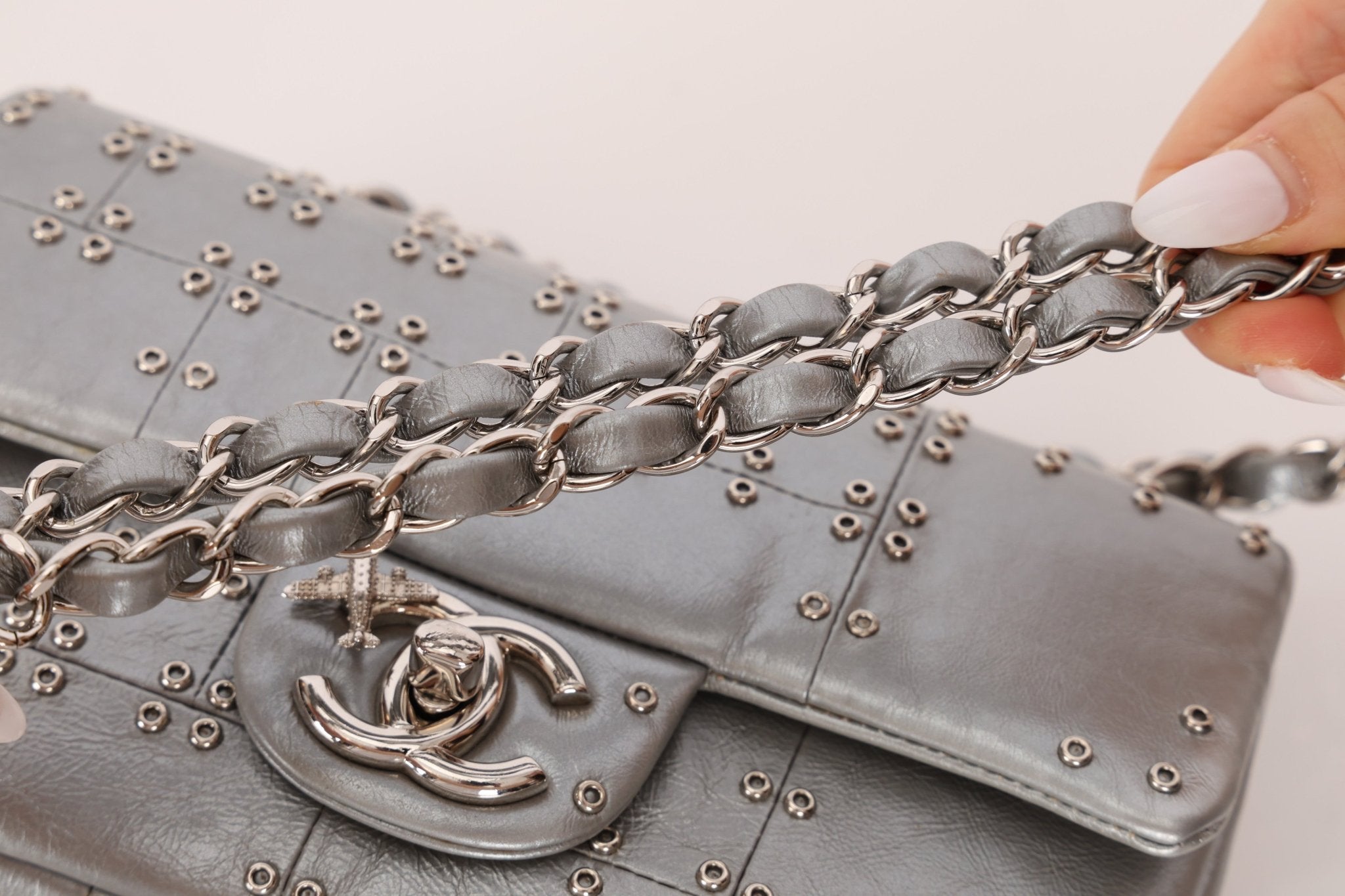 Rare Chanel 2016 Glazed Calfskin Grommet Airline Rectangular Mini Flap Bag - FashioNica