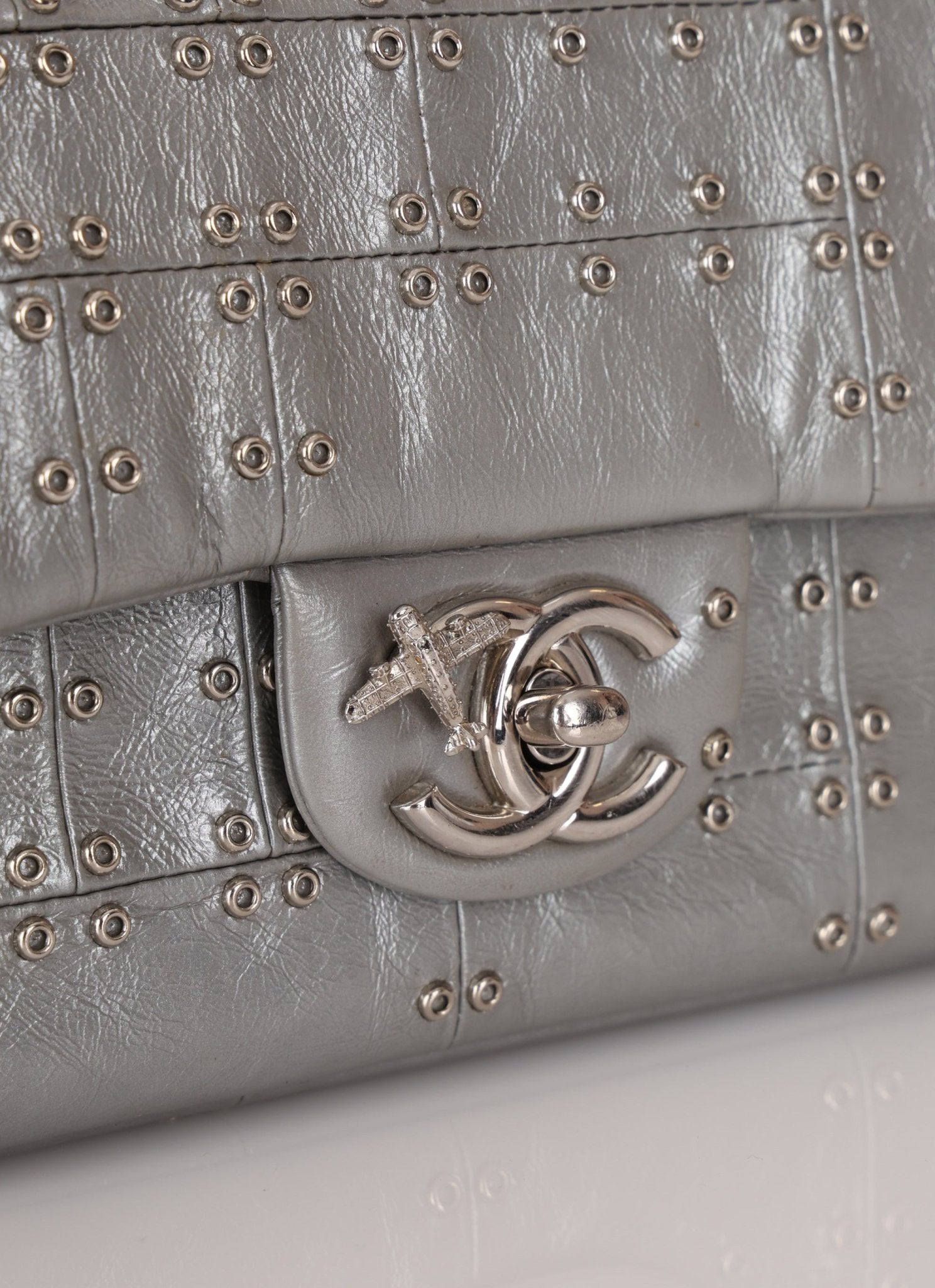 Rare Chanel 2016 Glazed Calfskin Grommet Airline Rectangular Mini Flap Bag - FashioNica