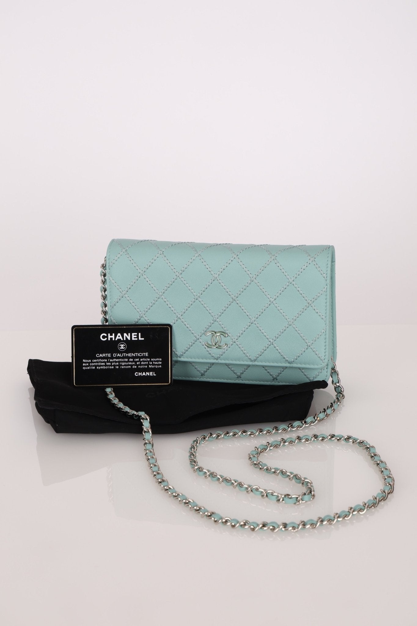 Rare Chanel 2020 Tiffany Blue Chain Stitched Wallet on Chain - FashioNica