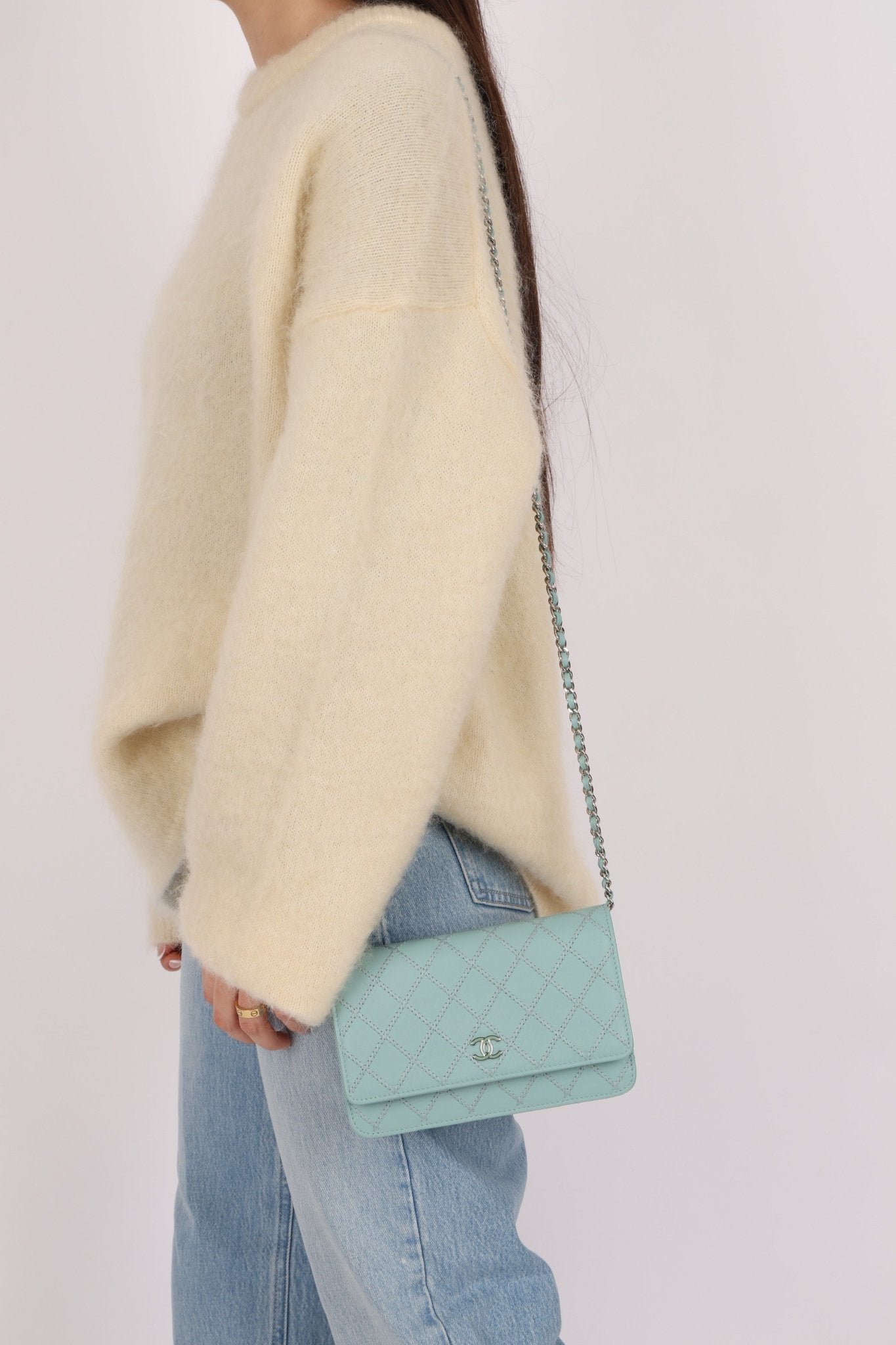 Rare Chanel 2020 Tiffany Blue Chain Stitched Wallet on Chain - FashioNica