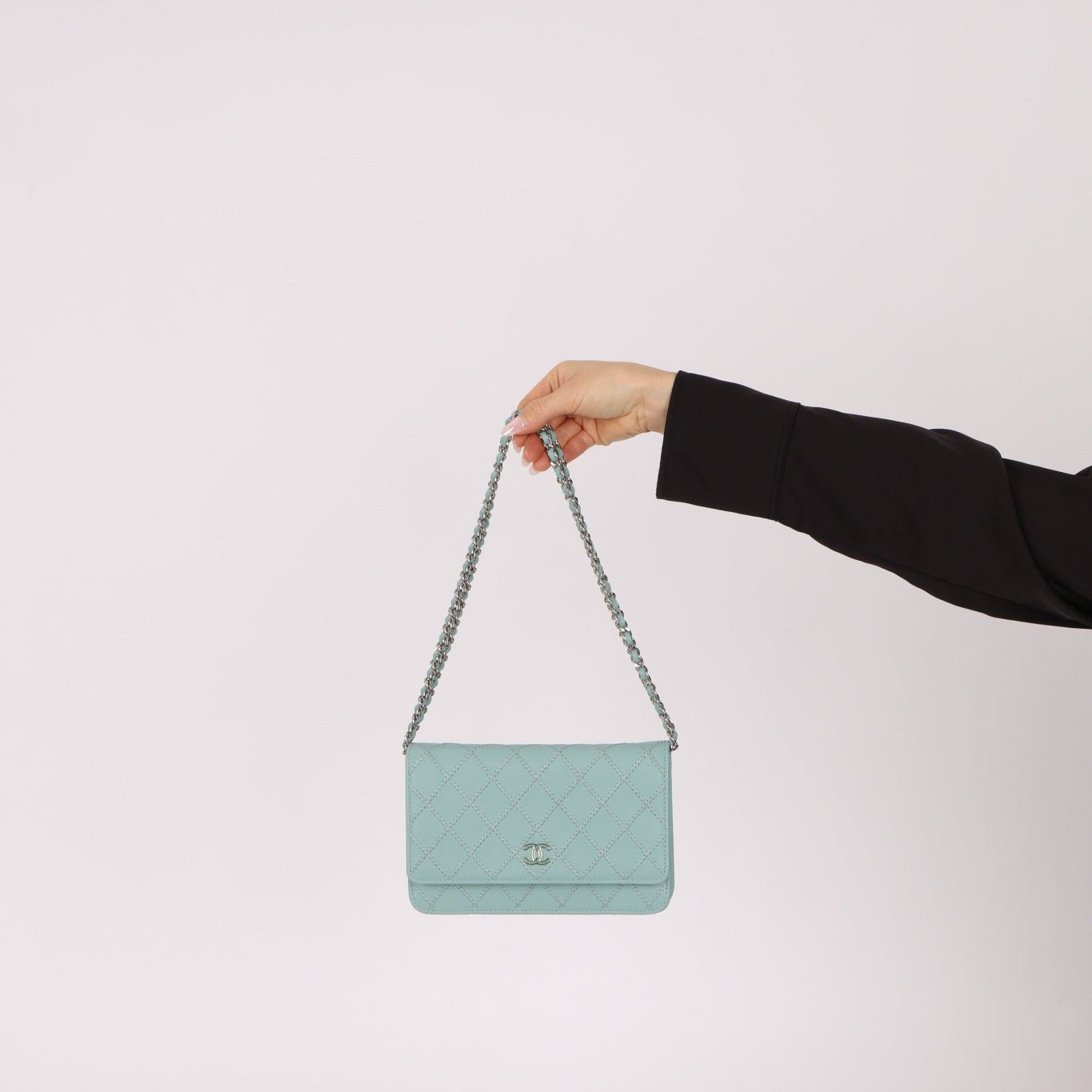 Rare Chanel 2020 Tiffany Blue Chain Stitched Wallet on Chain - FashioNica