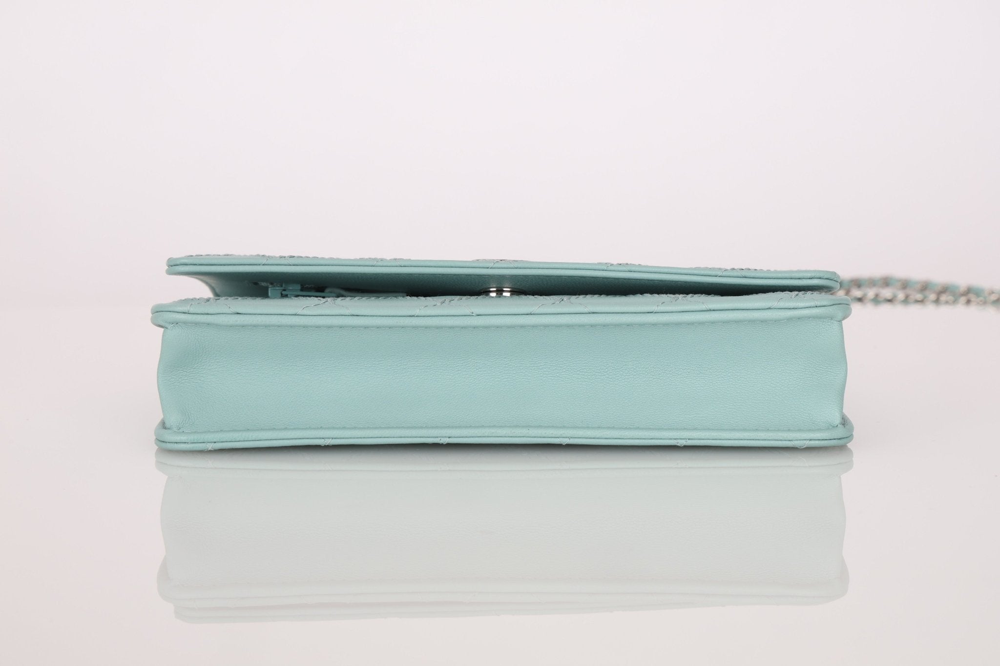 Rare Chanel 2020 Tiffany Blue Chain Stitched Wallet on Chain - FashioNica