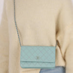 Rare Chanel 2020 Tiffany Blue Chain Stitched Wallet on Chain - FashioNica