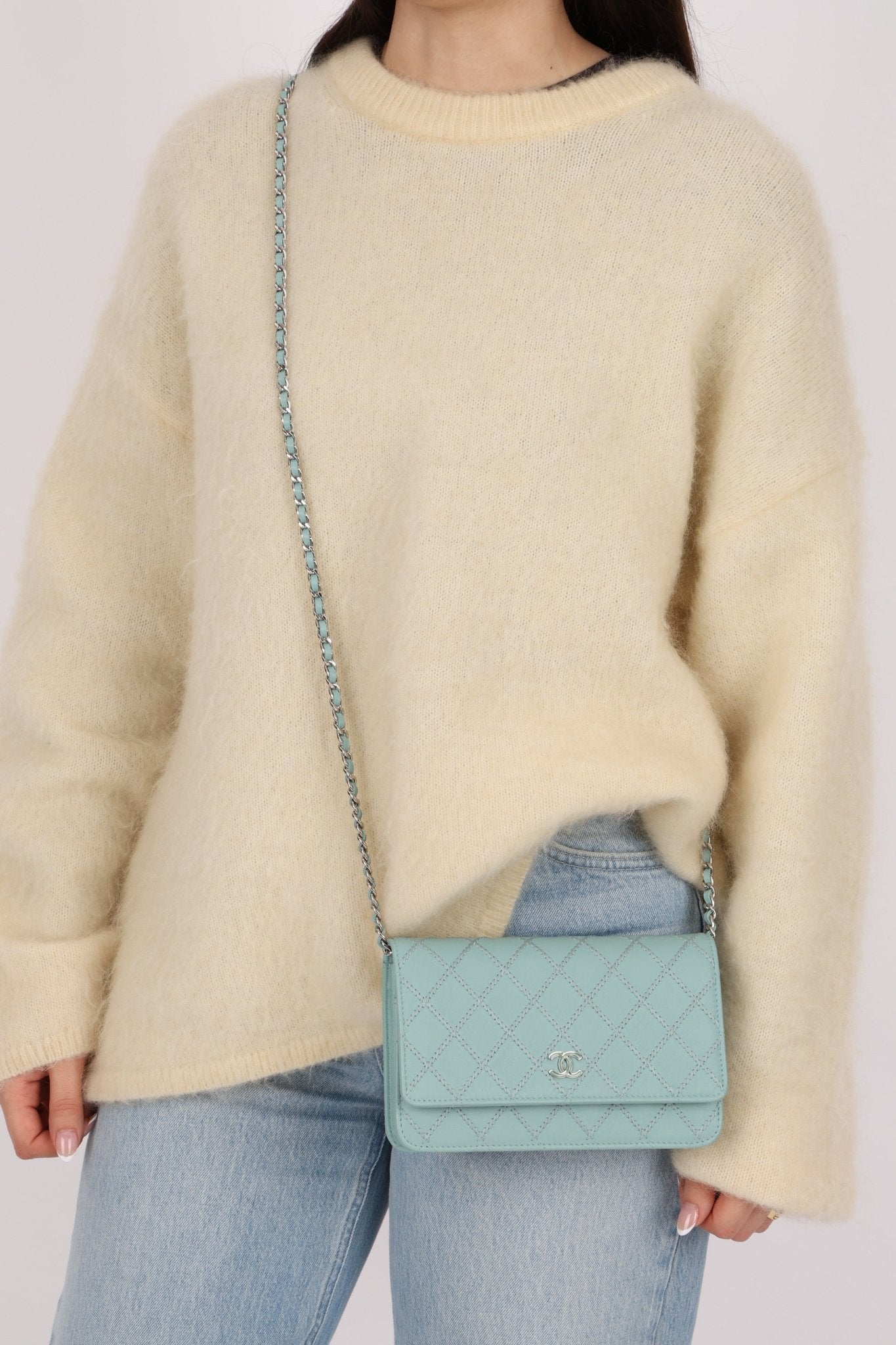 Rare Chanel 2020 Tiffany Blue Chain Stitched Wallet on Chain - FashioNica