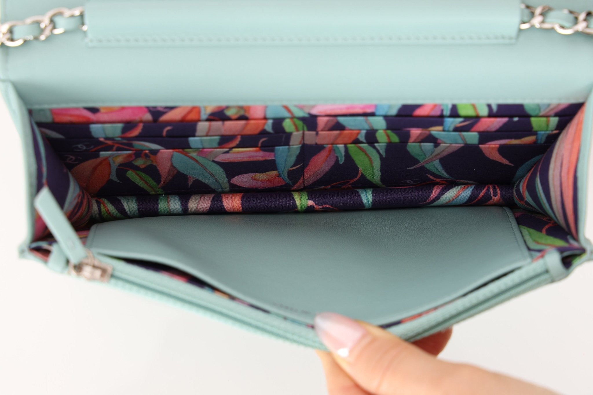 Rare Chanel 2020 Tiffany Blue Chain Stitched Wallet on Chain - FashioNica