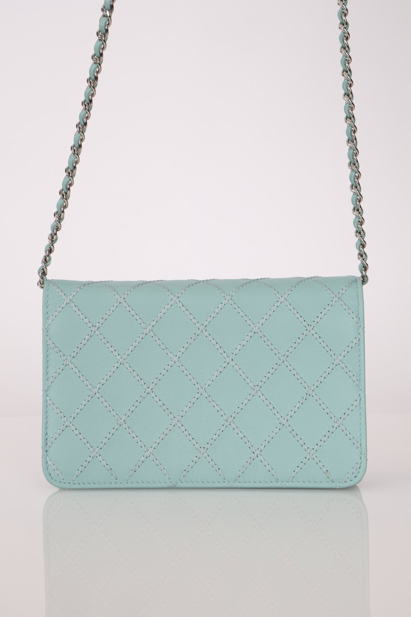 Rare Chanel 2020 Tiffany Blue Chain Stitched Wallet on Chain - FashioNica