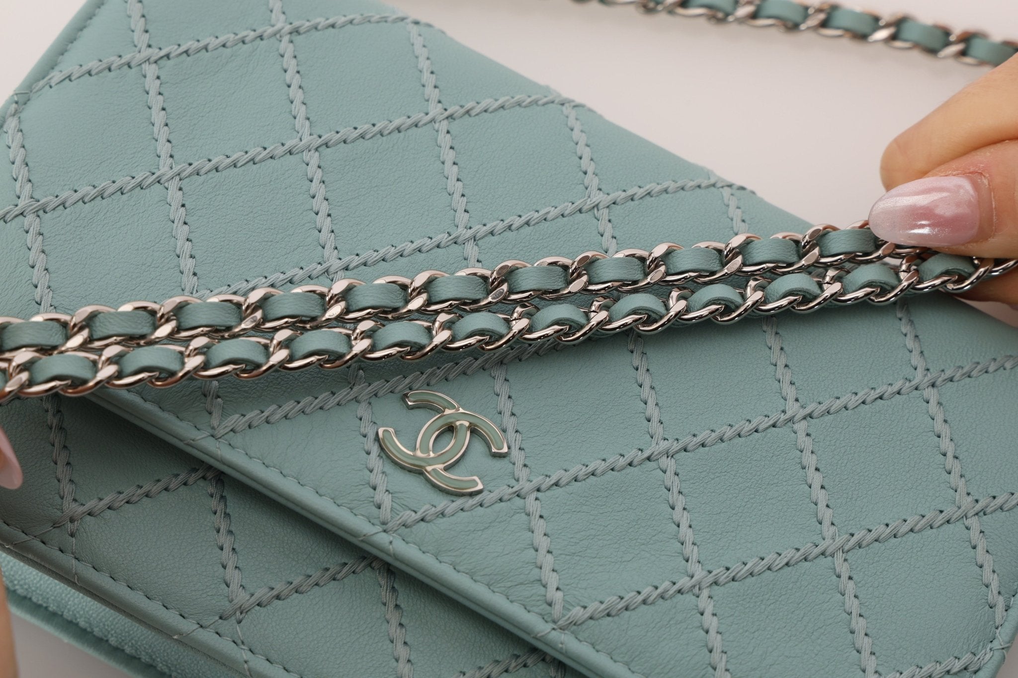 Rare Chanel 2020 Tiffany Blue Chain Stitched Wallet on Chain - FashioNica