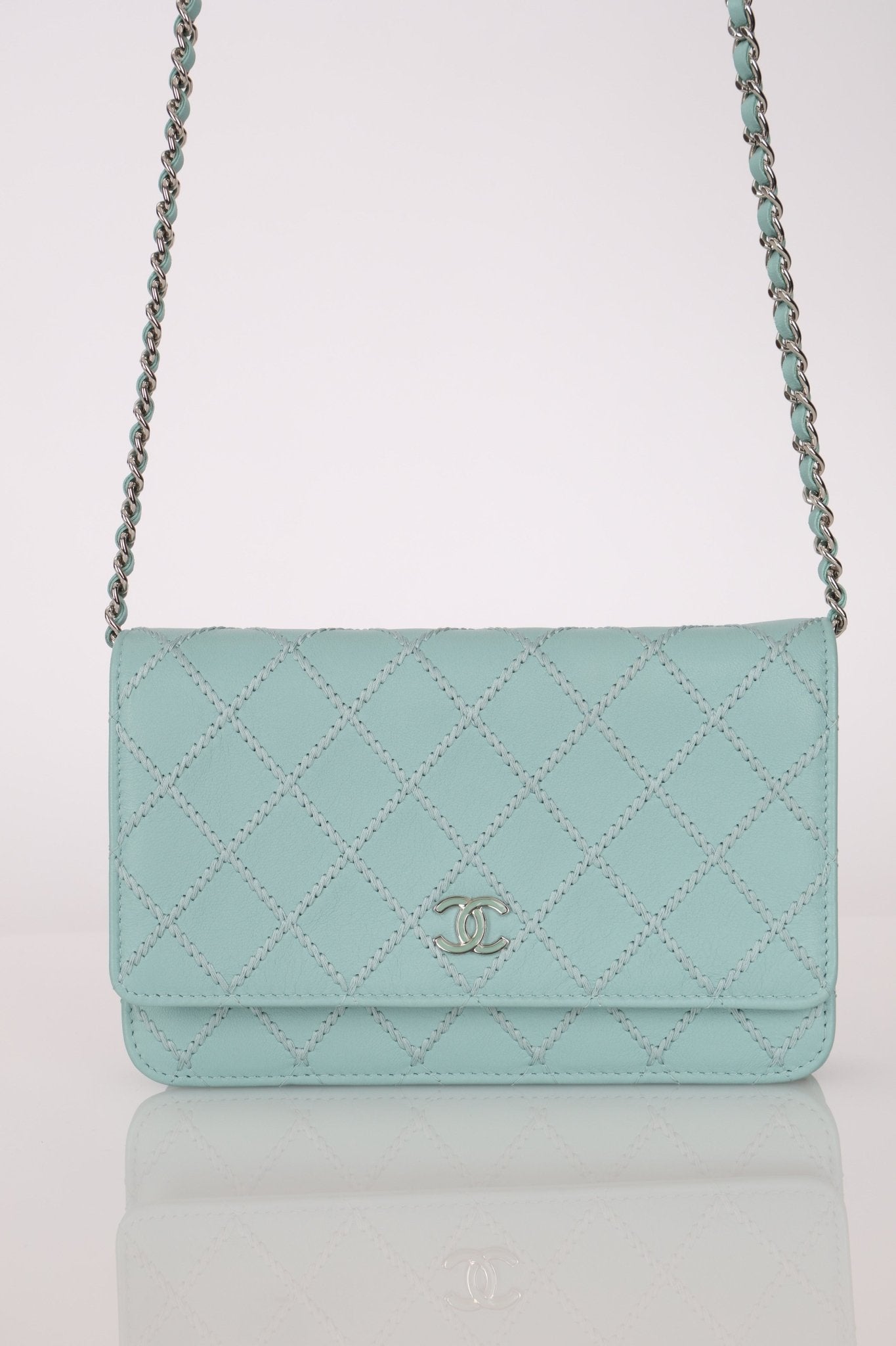 Rare Chanel 2020 Tiffany Blue Chain Stitched Wallet on Chain - FashioNica