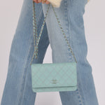 Rare Chanel 2020 Tiffany Blue Chain Stitched Wallet on Chain - FashioNica