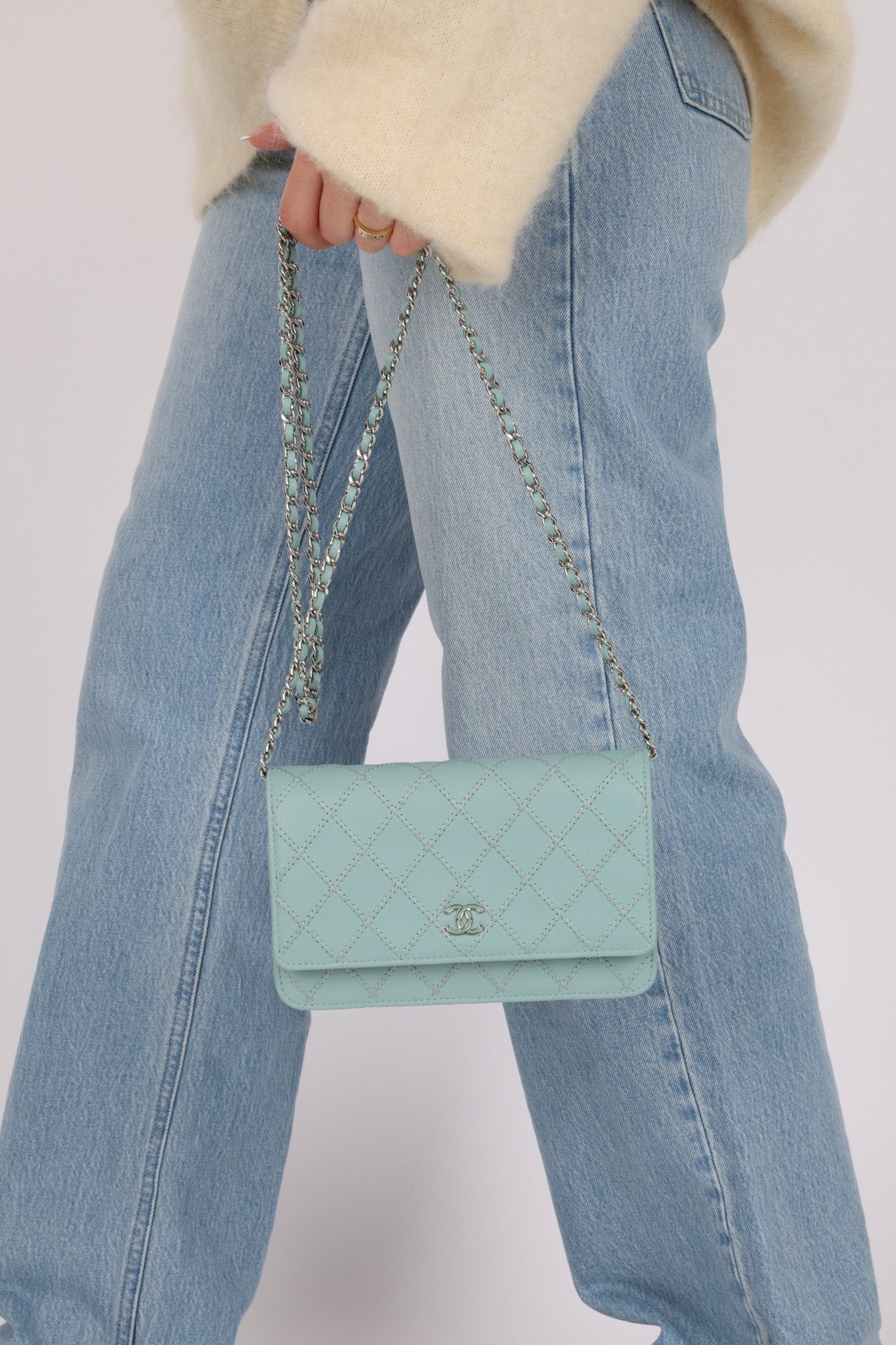 Rare Chanel 2020 Tiffany Blue Chain Stitched Wallet on Chain - FashioNica