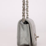 Rare Chanel 2022 Satin Silver Studded & Crystal Belt Bag - FashioNica