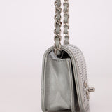 Rare Chanel 2022 Satin Silver Studded & Crystal Belt Bag - FashioNica