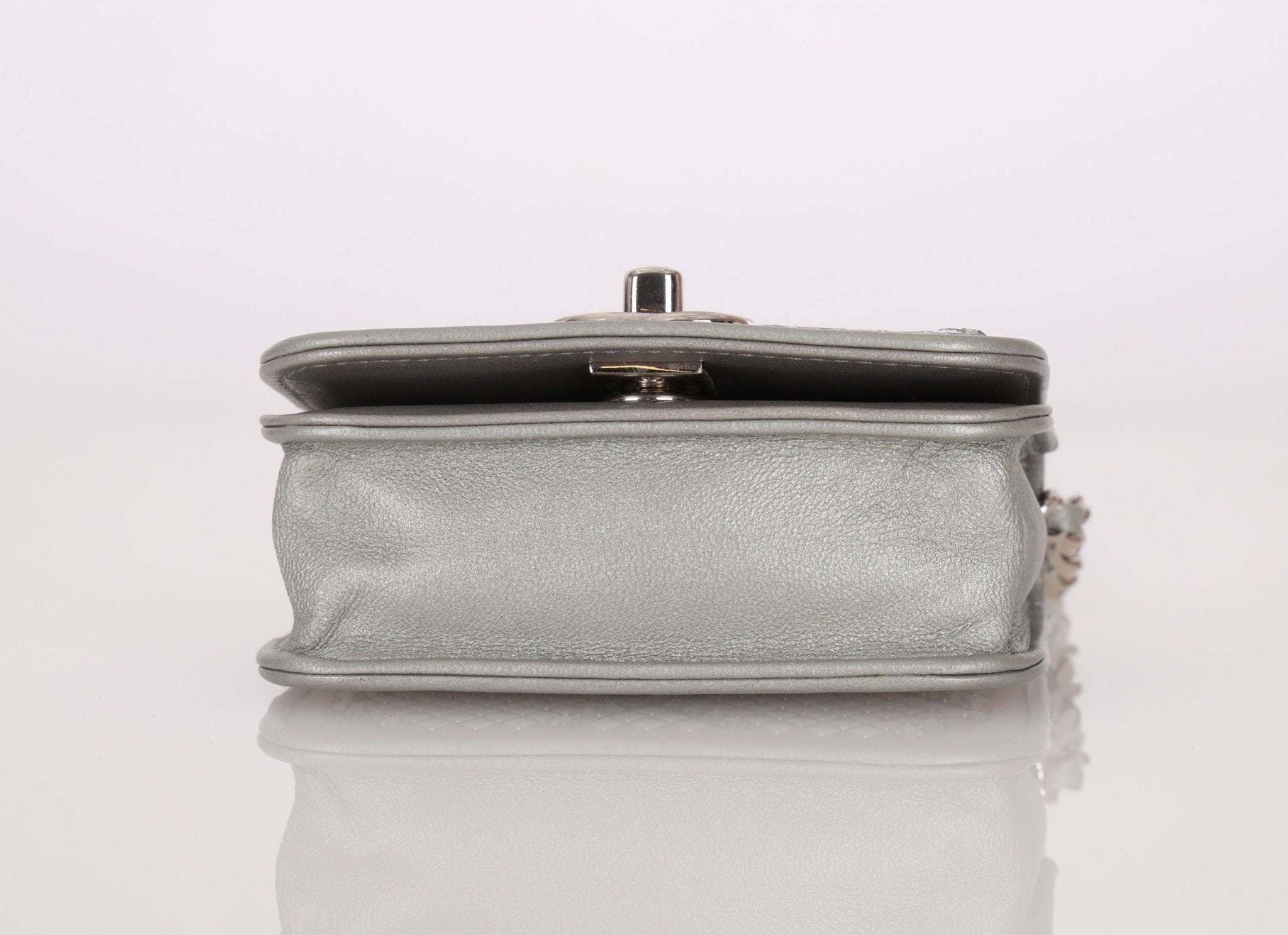 Rare Chanel 2022 Satin Silver Studded & Crystal Belt Bag - FashioNica