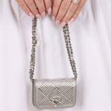 Rare Chanel 2022 Satin Silver Studded & Crystal Belt Bag - FashioNica