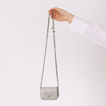 Rare Chanel 2022 Satin Silver Studded & Crystal Belt Bag - FashioNica