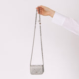 Rare Chanel 2022 Satin Silver Studded & Crystal Belt Bag - FashioNica