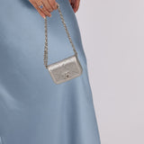 Rare Chanel 2022 Satin Silver Studded & Crystal Belt Bag - FashioNica