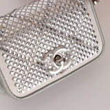 Rare Chanel 2022 Satin Silver Studded & Crystal Belt Bag - FashioNica