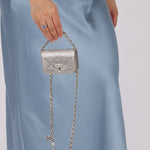 Rare Chanel 2022 Satin Silver Studded & Crystal Belt Bag - FashioNica