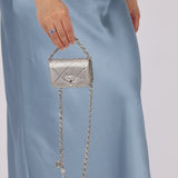 Rare Chanel 2022 Satin Silver Studded & Crystal Belt Bag - FashioNica