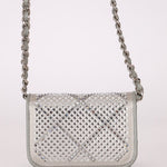 Rare Chanel 2022 Satin Silver Studded & Crystal Belt Bag - FashioNica