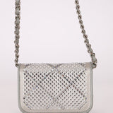 Rare Chanel 2022 Satin Silver Studded & Crystal Belt Bag - FashioNica