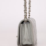 Rare Chanel 2022 Satin Silver Studded & Crystal Belt Bag - FashioNica