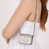 Rare Chanel 2022 Satin Silver Studded & Crystal Belt Bag - FashioNica