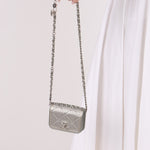 Rare Chanel 2022 Satin Silver Studded & Crystal Belt Bag - FashioNica