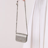 Rare Chanel 2022 Satin Silver Studded & Crystal Belt Bag - FashioNica