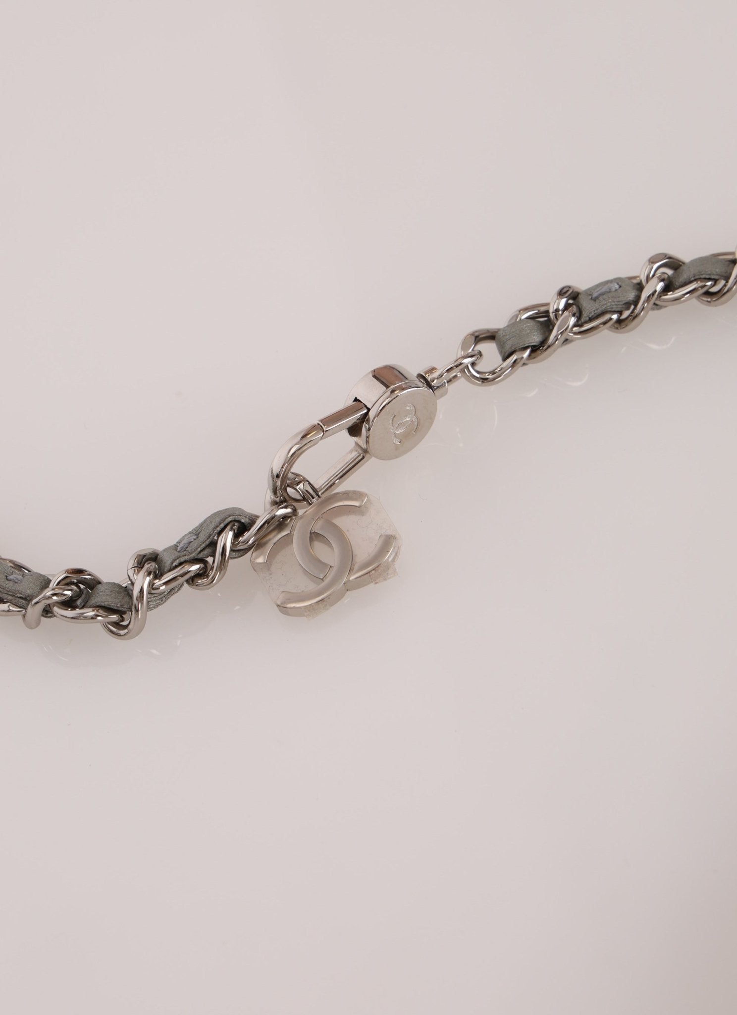 Rare Chanel 2022 Satin Silver Studded & Crystal Belt Bag - FashioNica