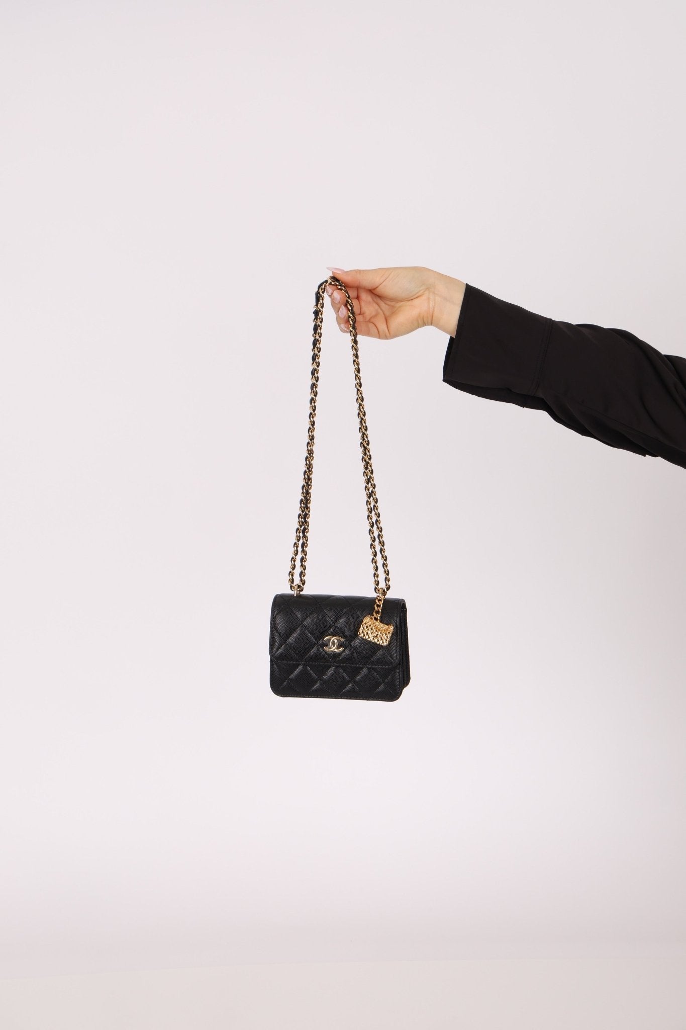 Rare Chanel 2023 Caviar Wallet on Chain with Chanel Classic Flap Charm - FashioNica