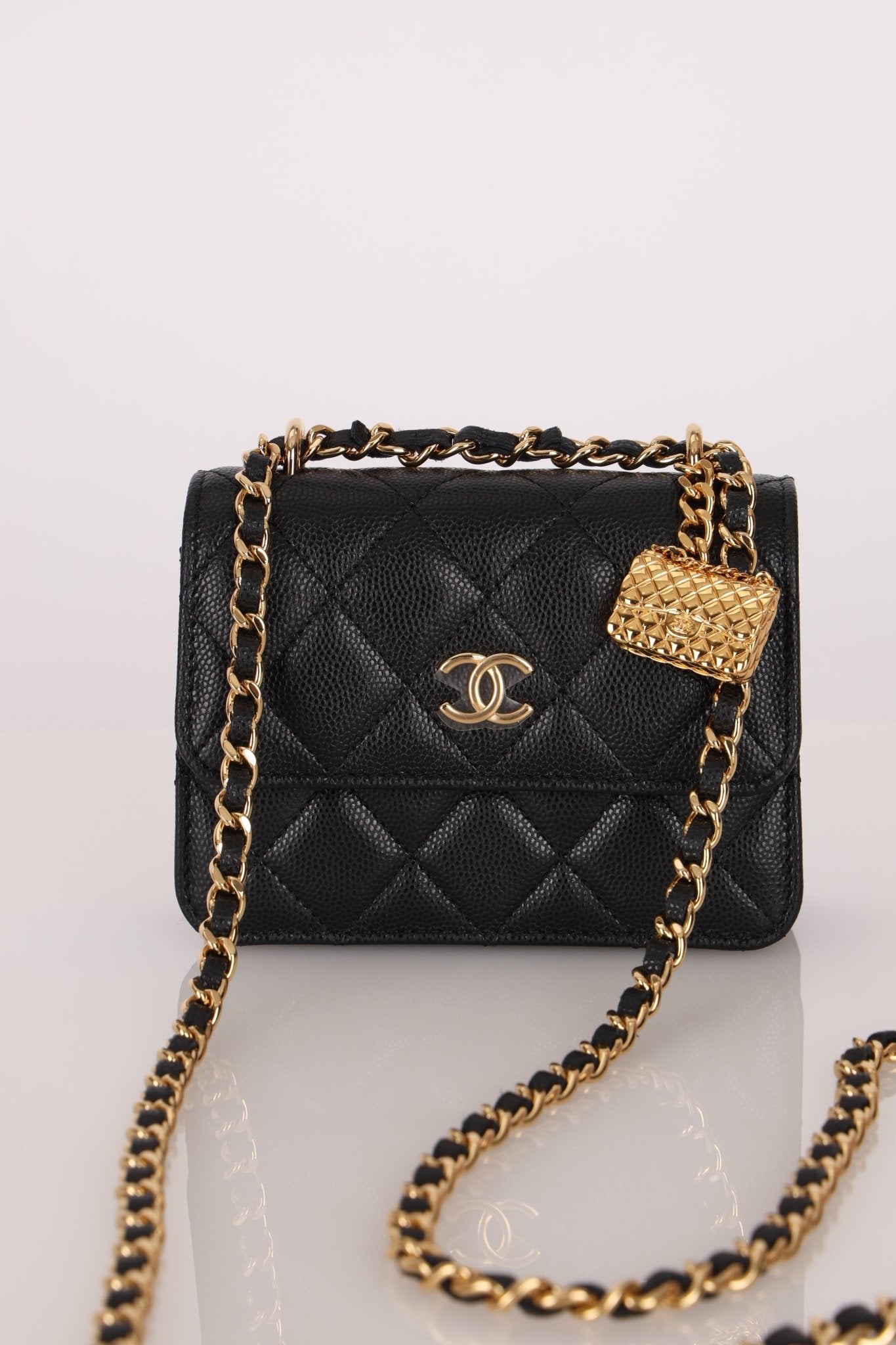 Rare Chanel 2023 Caviar Wallet on Chain with Chanel Classic Flap Charm - FashioNica