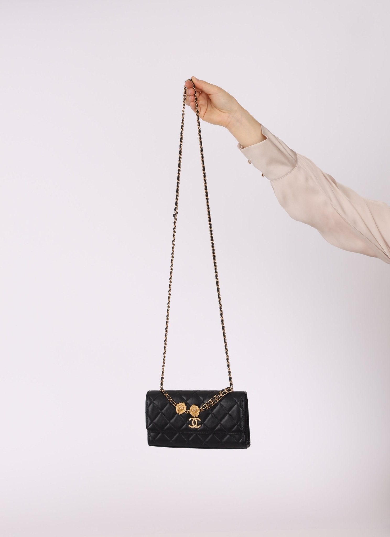 Rare Chanel 23A Lambskin Lion Charm Top Handle Wallet on Chain - FashioNica