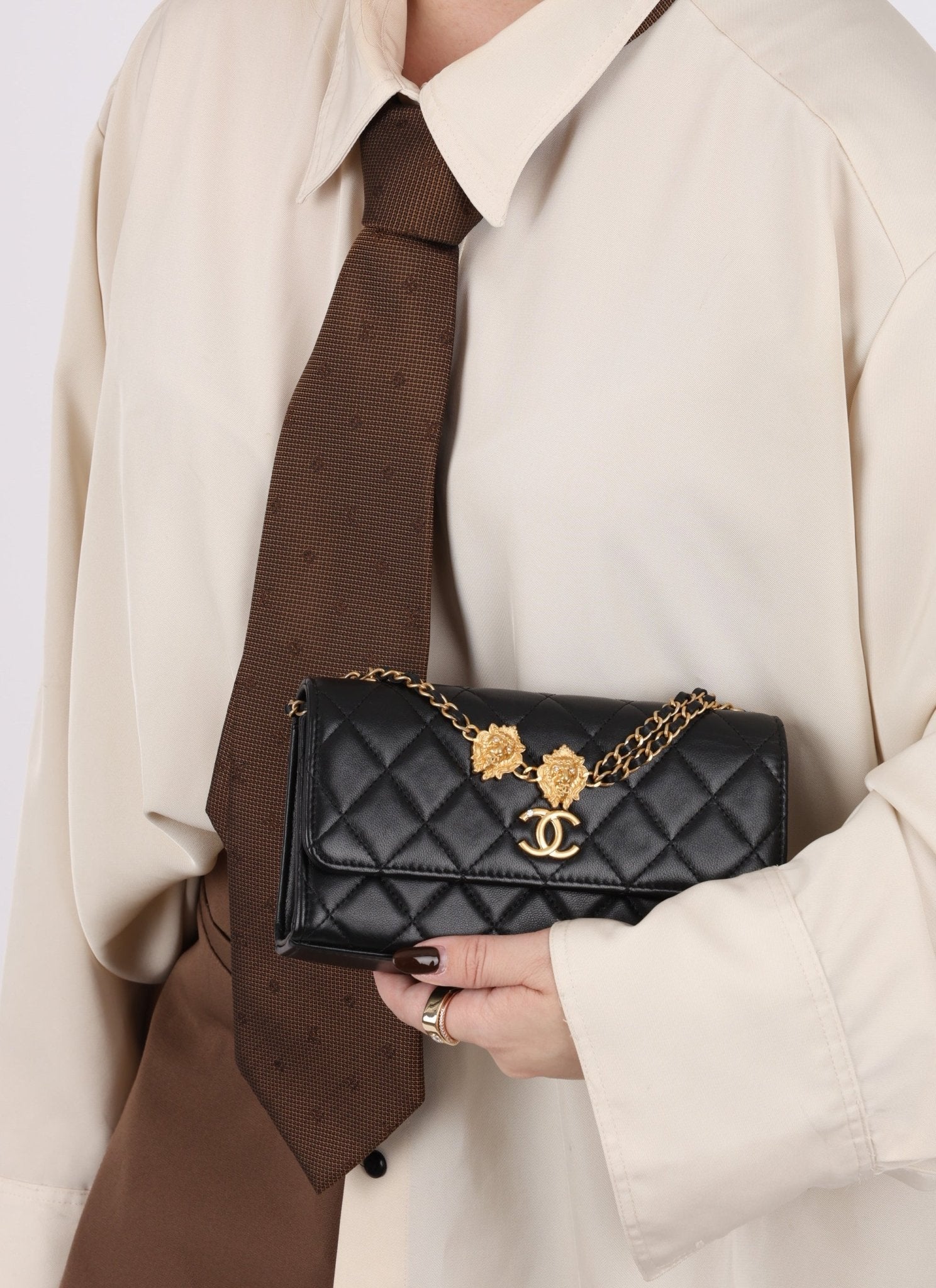 Rare Chanel 23A Lambskin Lion Charm Top Handle Wallet on Chain - FashioNica