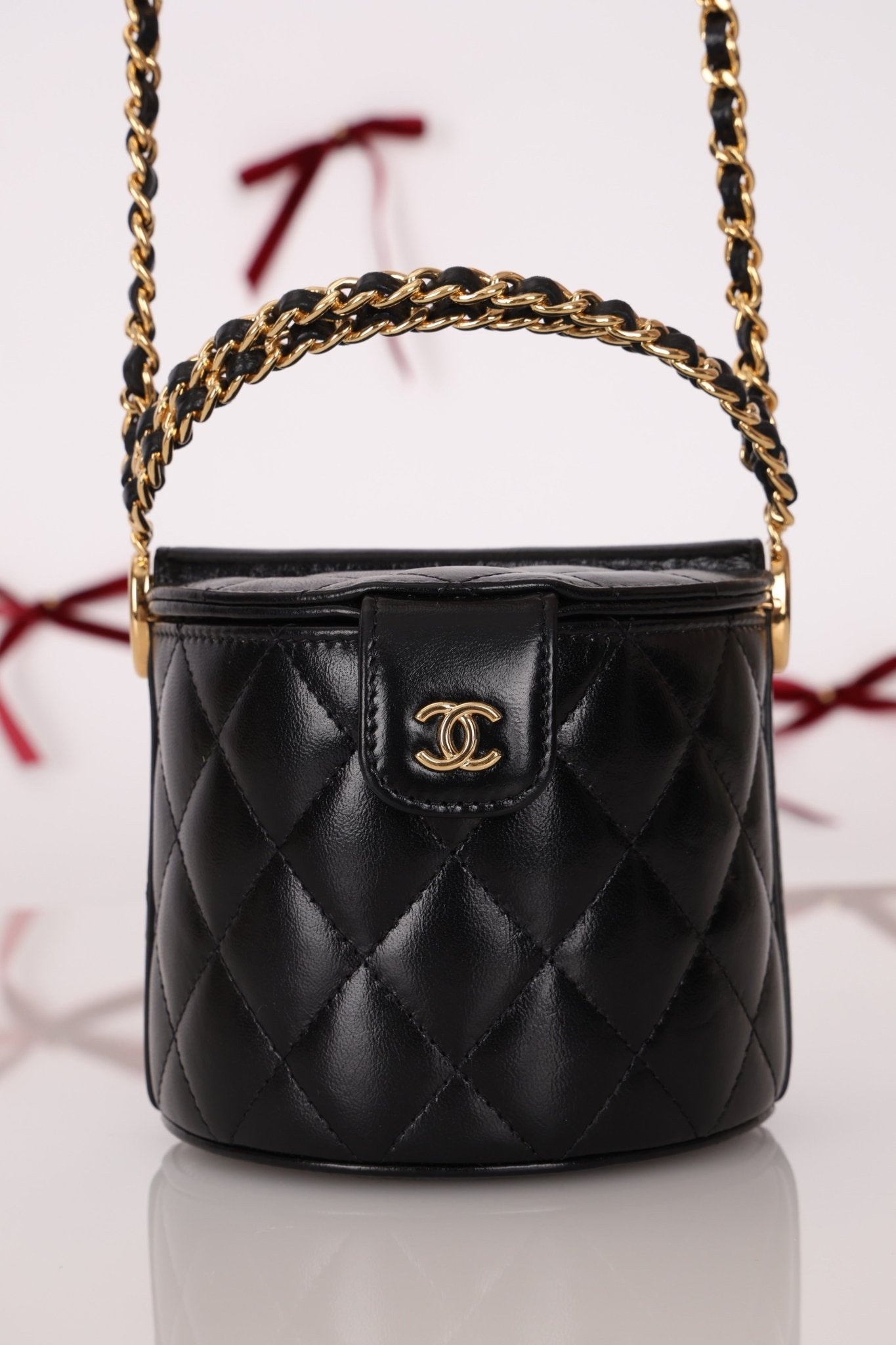Rare Chanel Lambskin Double - Sided Top Handle Basket Vanity Crossbody - FashioNica