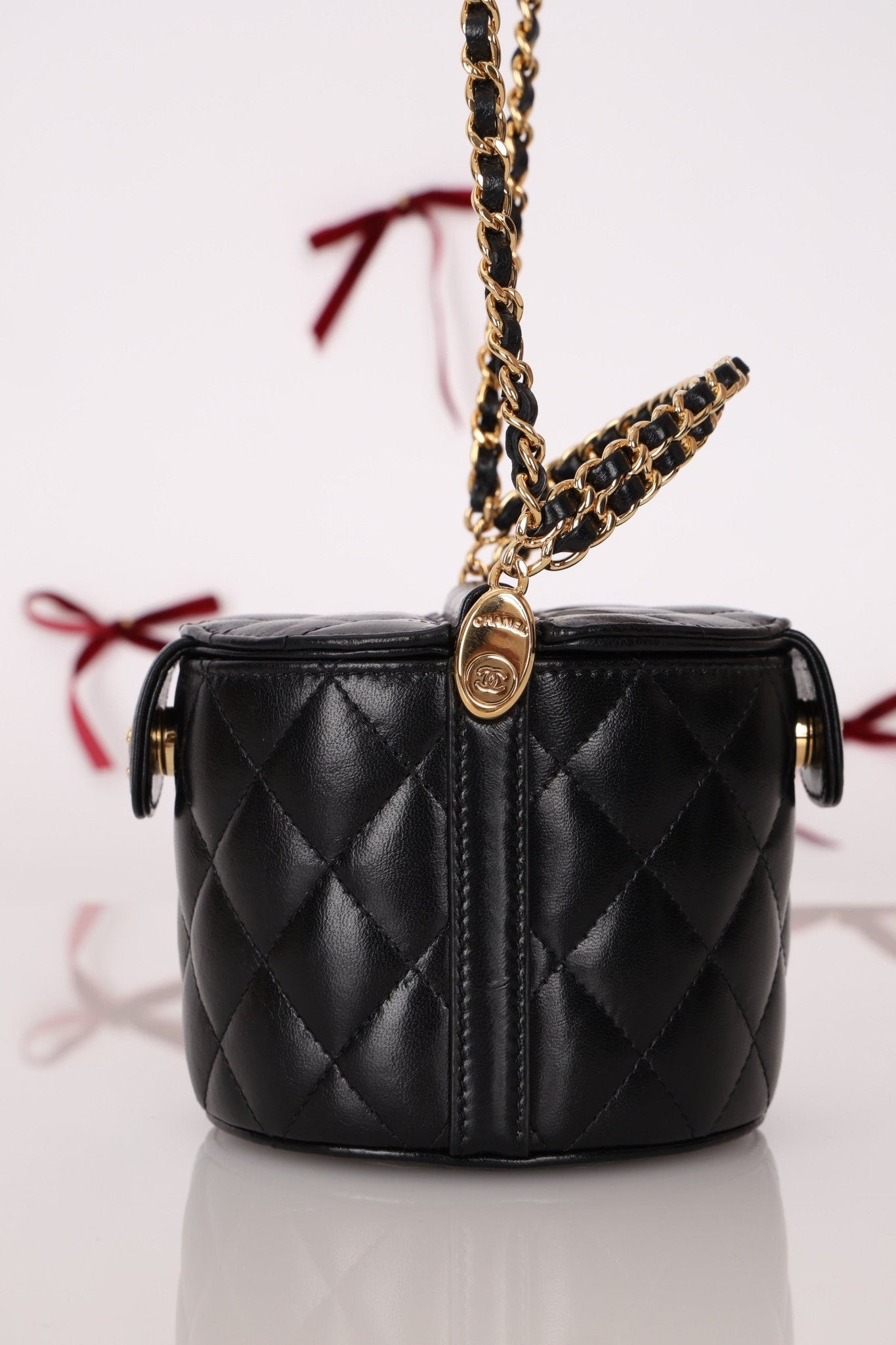 Rare Chanel Lambskin Double - Sided Top Handle Basket Vanity Crossbody - FashioNica