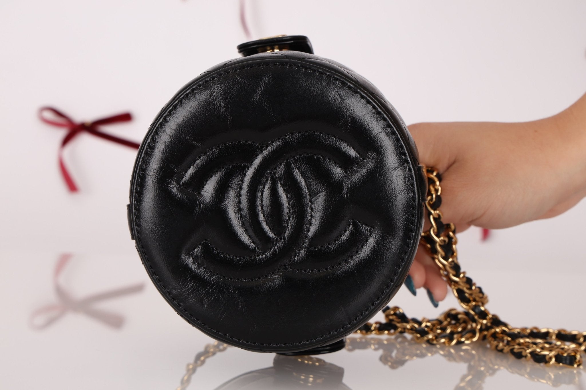 Rare Chanel Lambskin Double - Sided Top Handle Basket Vanity Crossbody - FashioNica