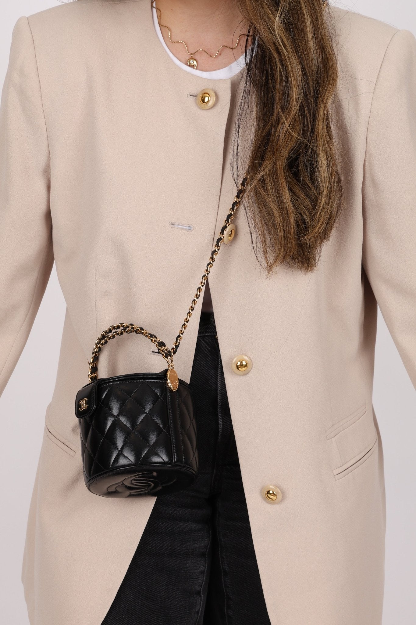 Rare Chanel Lambskin Double - Sided Top Handle Basket Vanity Crossbody - FashioNica