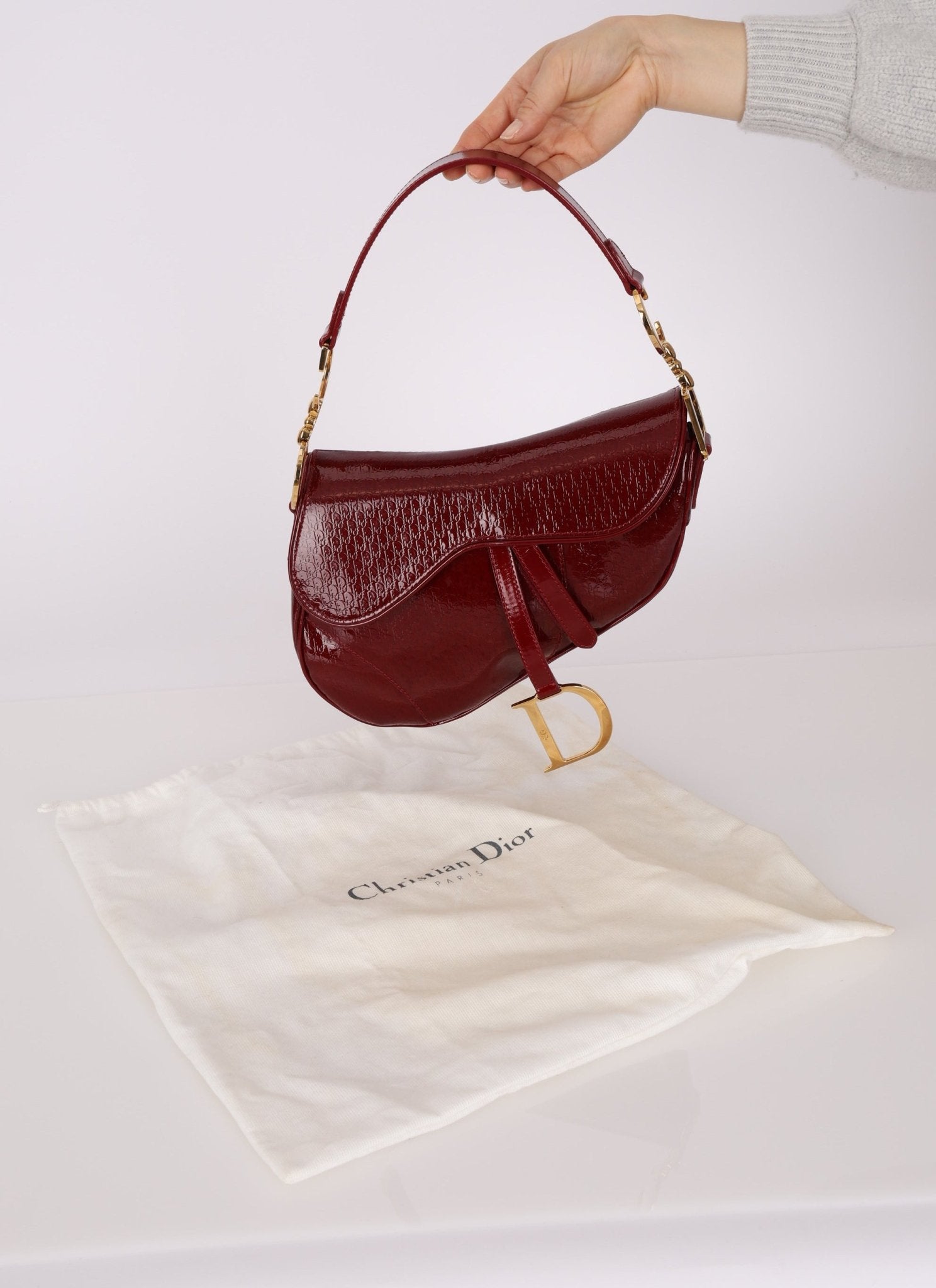 Rare Dior 2000 Red Patent Medium Diorissimo Saddle Bag - FashioNica