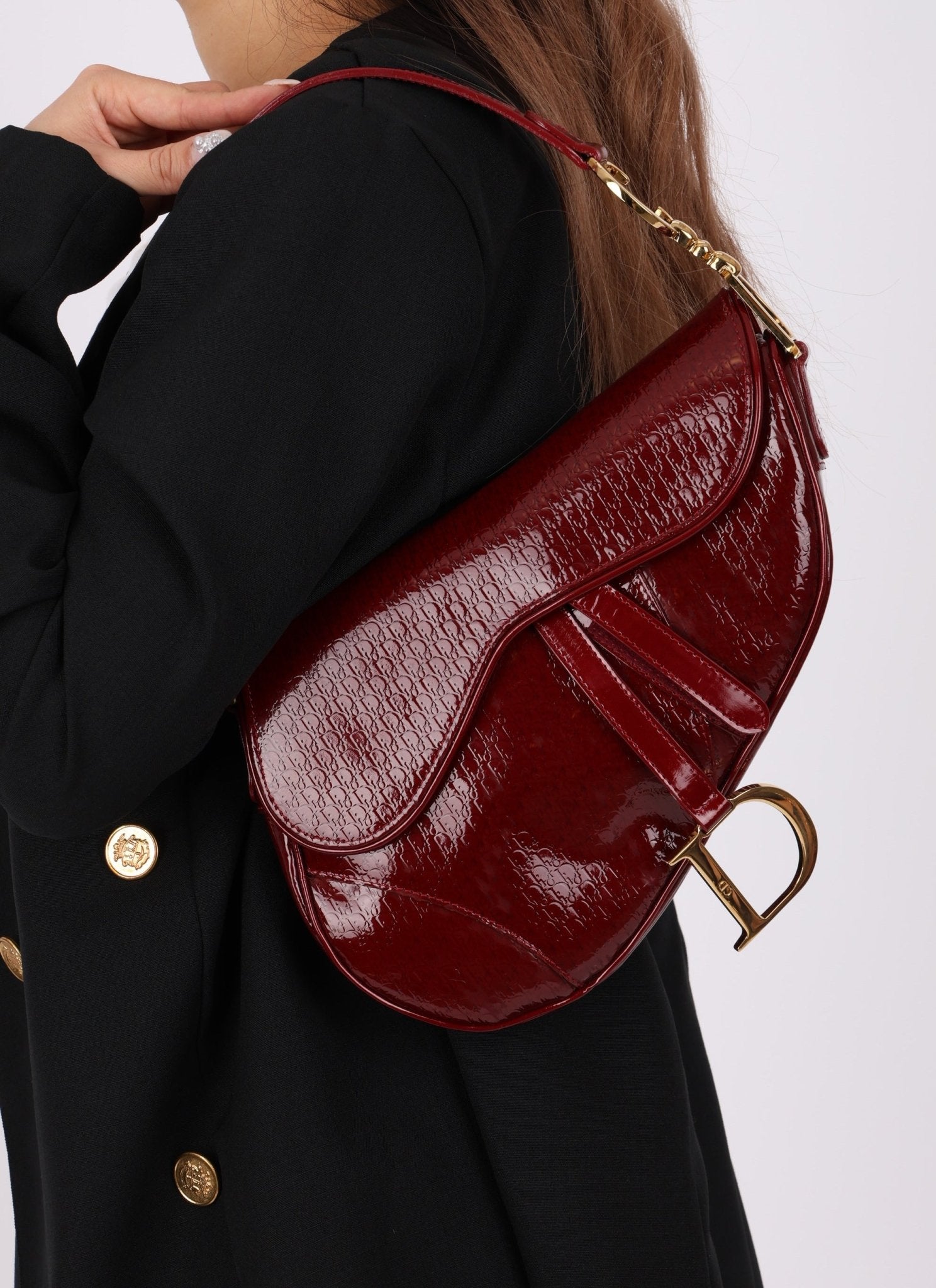 Rare Dior 2000 Red Patent Medium Diorissimo Saddle Bag - FashioNica