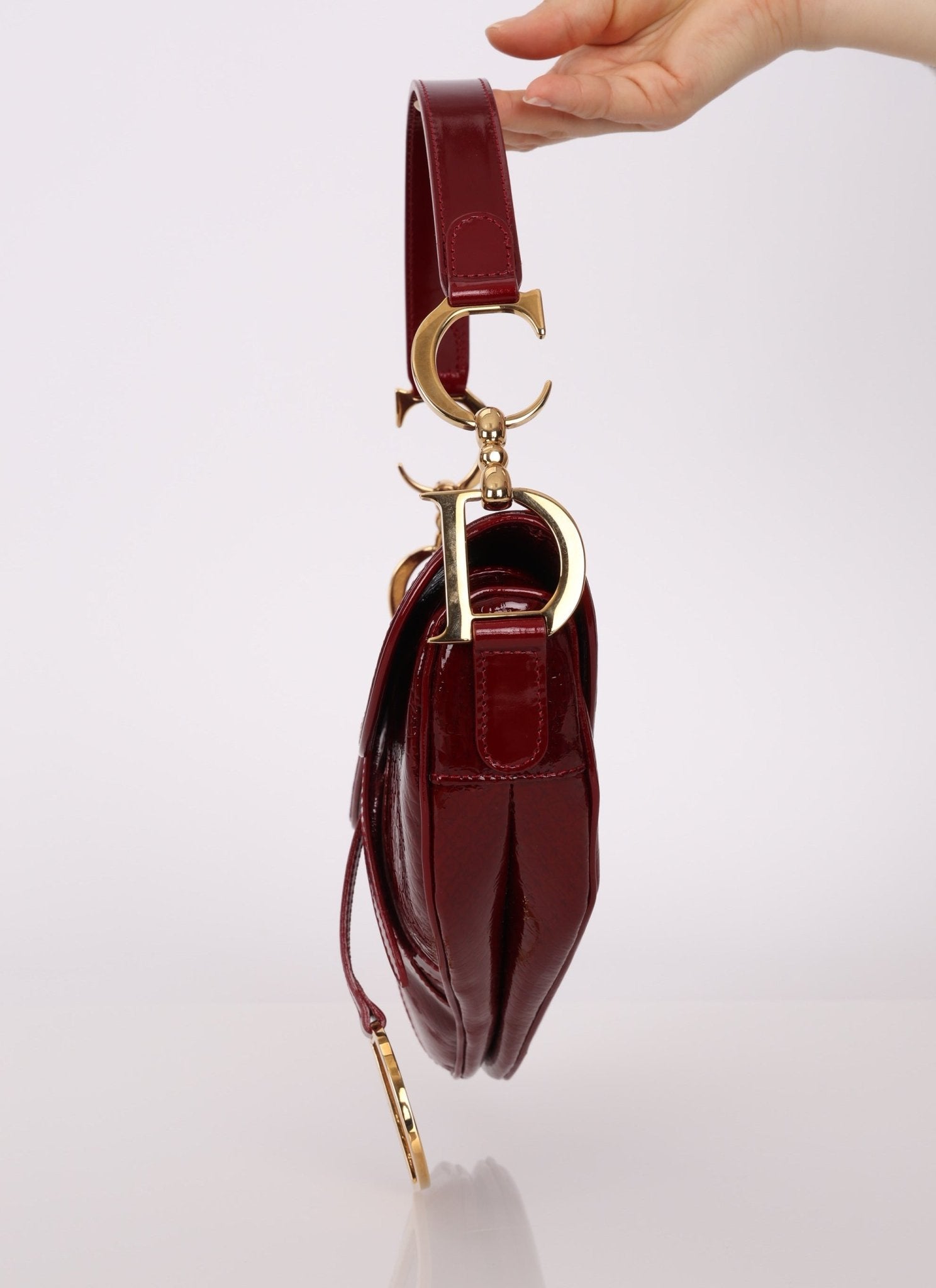 Rare Dior 2000 Red Patent Medium Diorissimo Saddle Bag - FashioNica